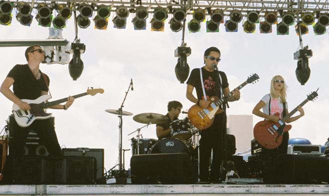 The Pretty Faces at Sunfest: (l-r) Phil Dunne (bass), Tom Thorslund (drums/vocal), Jeph Thorslund (guitar/vocals), Hannah Thorslund (guitar/vocals)